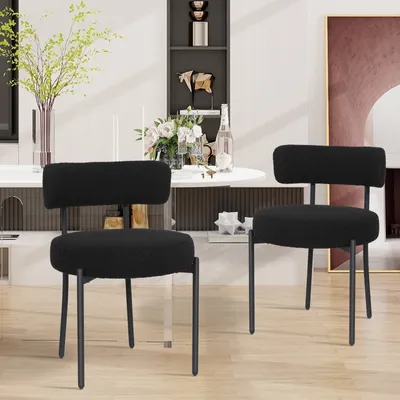 Image de Puluomis Chaise de salle à manger Lot de 2 chaises de cuisine Chaise de cuisine rembourrée avec dossier, housse amovible Boucle noir