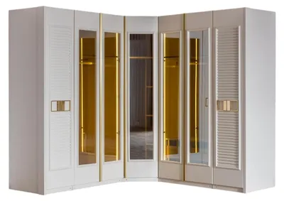 Immagine prodotto di Armadio angolare bianco in legno moderno ed elegante, mobile contenitore