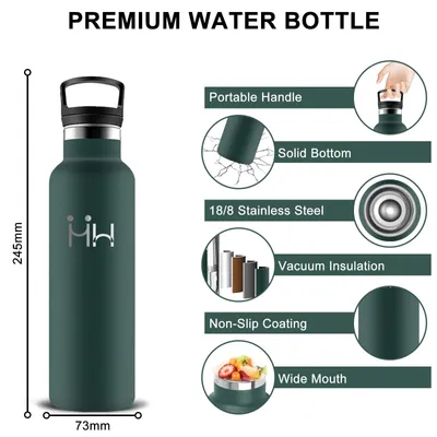 Produktbild von Edelstahl Trinkflasche 500ml mit Strohhalm, Wasserflasche, Sportflasche