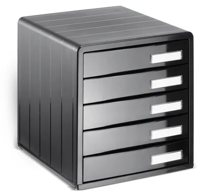 Produktbild von Schubladenbox Ordnungsbox Dokumentenbox - 5 Schubladen - Kunststoff - 34,5 x 29 x 32 cm - Grau