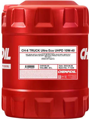 Produktbild von CHEMPIOIL Truck UHPD Ultra Eco CH-6 für 10W-40 20 Liter Motoröl Motorenöl Teilsynthetisch CUMMINS CES 20078 Mack EO-N MAN M 3277 228.5 MTU-3 RLD-2 Öl