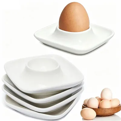Eierbecher-Set 4 Stück, weiß, Kunststoff, stapelbar, mit Tablett