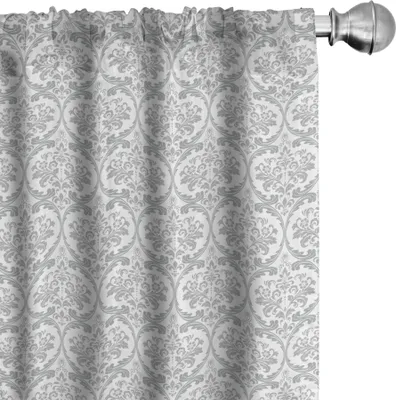 Immagine prodotto di ABAKUHAUS Tende grigio damasco, tendaggi, motivi barocchi di foglie e fiori che si ripetono in un vorticoso motivo decorativo, 2 pezzi 75 x 225 cm, grigio chiaro e bianco