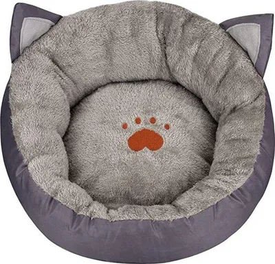 Image de Lit pour chat lavable, lit rond pour animal de compagnie gris