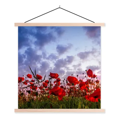Produktbild von MuchoWow® Textilposter Mohnblumen - Sonnenuntergang - Frühling 60x60 cm mit holzfarbenen Rahmen - Wanddekoration