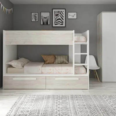 Immagine prodotto di Letto a castello bianco consumato e bianco con cassettoni estraibili
