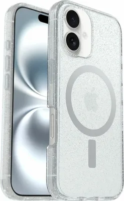 Produktbild von OtterBox Symmetry Series Clear Hülle für Apple iPhone 16 Smartphone - Stardust 3.0 (Transparent) - Sturzsicher - Polycarbonat, Thermoplastisches Elastomer, Plastik - Kann drahtlos geladen werden