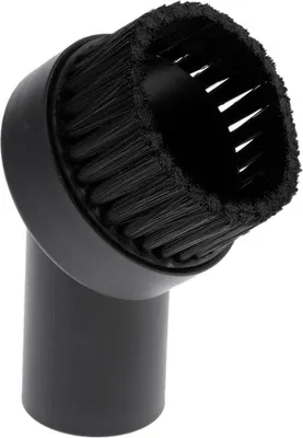 A close-up studio shot of a black vacuum cleaner brush attachment.