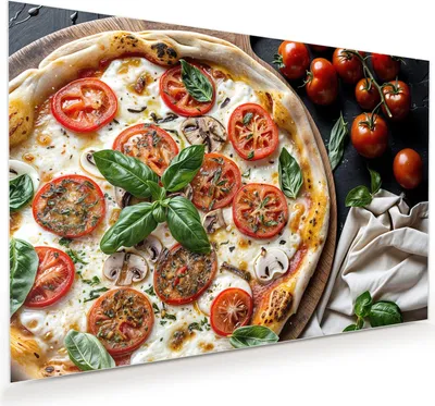 Produktbild von Glasbild 60x40cm in XXL für Wohnzimmer, Schlafzimmer Motiv Pizza mit Tomaten
