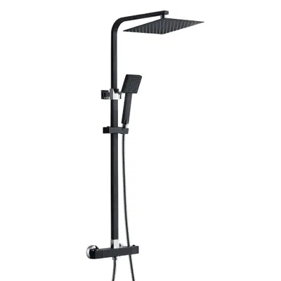Produktbild von Auralum Regendusche Schwarz, Messing Duschsystem mit verlängerbarer Stange (780-1240mm), 10 Zoll Regenbrause & 1,5m PVC-Schlauch