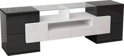 Image de Meuble TV bas - Meuble TV - 145 x 50 cm - Éclairage LED - Espace de rangement - Surface en finition brillante - Noir