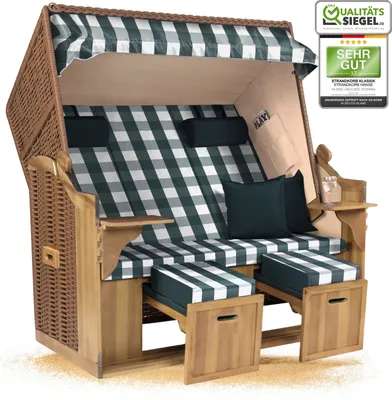 Produktbild von Strandkorb Ostsee 2,5-Sitzer 150cm breit in Beige Rot Grün Kariert Zerlegt ideal für Balkon, Terrasse oder Garten