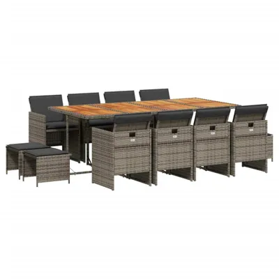 Produktbild von vidaXL 13-tlg. Garten-Essgruppe mit Kissen Grau Poly Rattan