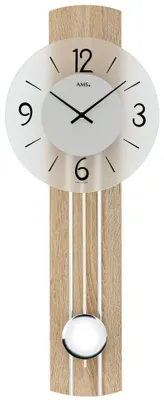 Pendelwanduhr, Holz, Mineralglas, große Ziffern, 60x23x7 cm