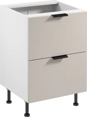 Produktbild von Küchenunterschrank 60 cm ohne Arbeitsplatte mit 2 Schubladen Küchenschrank, Sorento D60S2 AX Weiß/Beige