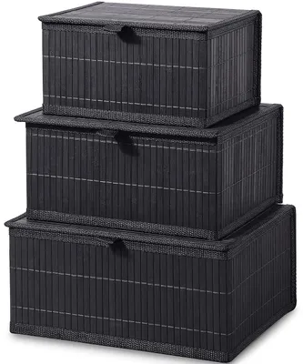 Produktbild von Omgoods – Set aus 3 dekorativen Aufbewahrungskörben aus Bambus mit Deckel