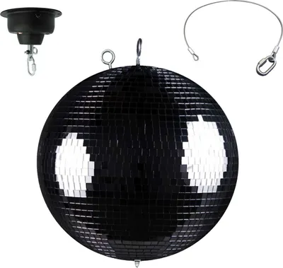 Produktbild von Spiegelkugel schwarz 30cm mit Motor (inkl. zweiter Sicherheitsöse an Kugel und Motor)