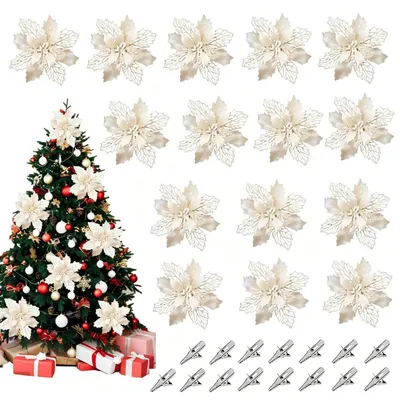 Produktbild von Künstliche Blumen Weihnachten mit Clips 15 Stück Weiß
