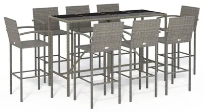 Produktbild von 9-tlg. Gartenbar-Set Grau Poly Rattan