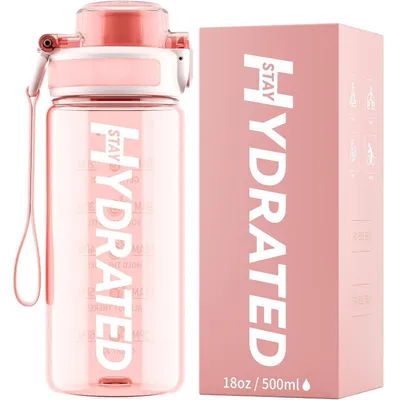 Image de Bouteille d'eau pour enfants, 500 ml, sans BPA, en Tritan, étanche, avec indicateur de temps, rose