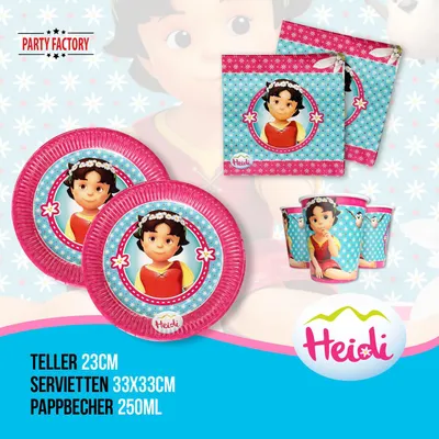 Produktbild von Heidi 45-tlg. Party Set – Geburtstag Deko mit Bechern Tellern Servietten Ballons