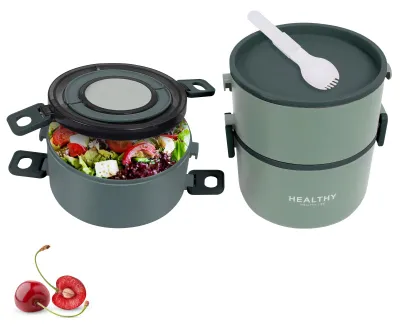 Image de Boîte à lunch en acier inoxydable – Étanchéité assurée grâce au joint en silicone et compartiment amovible – Capacité de 2200 ml