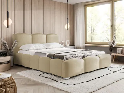Produktbild von FurniDe24 Polsterbett Big 200x200 cm - Bett 200x200, Polsterbett mit Bettkasten & Lattenrost - Bouclé-Stoff - Bett Beige (Lambi 5)