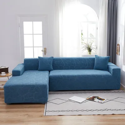 Produktbild von (Blau) Stretch-Polyester-Elasthan-Sofa-Schonbezug, moderne minimalistische L-förmige Sofabezüge, Möbelschutz-Couchbezüge