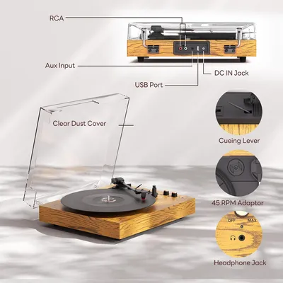 Obrázek produktu pro Gramofon s řemenovým pohonem a vestavěným reproduktorem – vintage gramofon pro vinylové desky