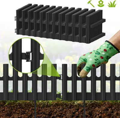 Image de Izrielar Bordure de pelouse en plastique, lot de 12 pièces | Hauteur 43 x 13 cm | Bordure de parterre flexible pour jardin | Résistante aux intempéries, couleur anthracite | 24 piquets de 20 cm inclus