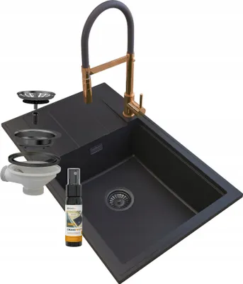 Produktbild von Granitan | Granitspüle LOUIS - Schwarz - Mit Abtropffläche - Hochwertige Verarbeitung - Modernes Design