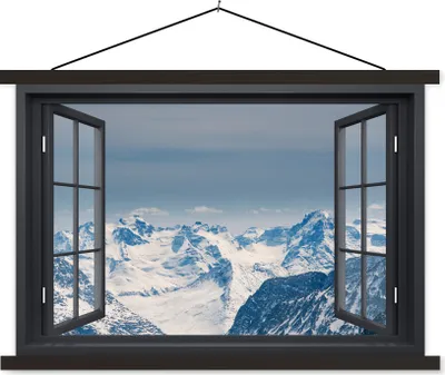 Produktbild von MuchoWow® Textilposter Aussicht - Berg - Landschaft 60x40 cm mit schwarzem Rahmen - Hölzernes