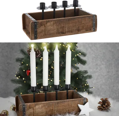 Produktbild von Holzkiste Ziegelform Kerzenständer Altholz 30x15cm Upcycling Buche Used Look Kiste Box Holzbox Stabkerzen