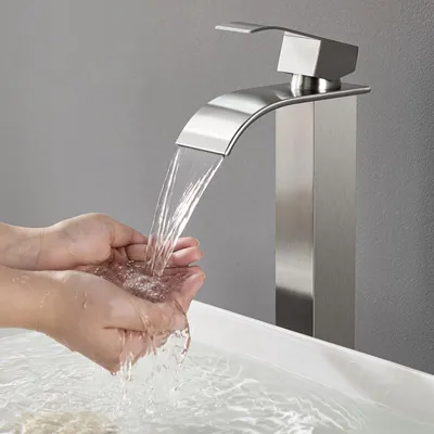 Produktbild von Cecipa Waschtischarmatur Edelstahl Gebürstet, Wasserfall Wasserhahn Bad Hochauslauf, Einhandmischer Kalt Warm, Hochdruck Badarmatur Aufsatzwaschbecken