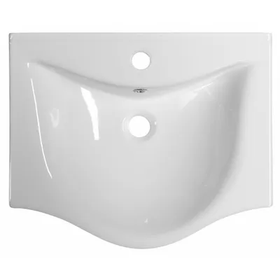 A top-down view of a white ceramic sink.