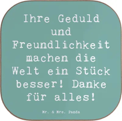 Produktbild von Mr. & Mrs. Panda Tassenuntersetzer Spruch Erzieher-Dank - Meeresbrise - Geschenk, Tischschoner, Geduld, Tischuntersetzer, Freundschaft, und Freundlichkeit, Bedanken