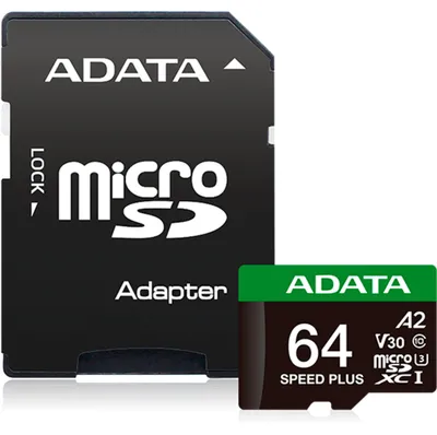 Obrázok produktu pre ADATA Speed Plus, 64 GB, MicroSDXC, Trieda 10, 160 MB/s, 140 MB/s, Class 3 (U3)