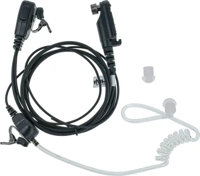 Produktbild von vhbw Headset kompatibel mit Hytera PD602G, PD602, PD605, PD660, PD662, PD600 Funkgerät mit PTT Mikrofon - transparent, schwarz, Akustikschlauch