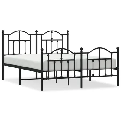 Zdjęcie produktu dla Metalowa Rama Łóżka Z Wezgłowiem I Zanóżkiem, Czarna, 150X200Cm Lumarko!
