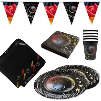 Produktbild von Fußball WM Partyset-1 Deutschland 74-tlg. Geschirr Serviette Wimpelkette T-Decke