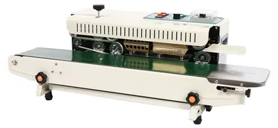 Obrázek produktu pro Horizontální kontinuální pásová svařovací stroj na sáčky – FR-900 – 500 W, šev 5–12 mm, zástrčka EU, CE – zelený