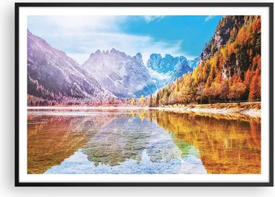 Produktbild von Gerahmtes Poster - Schwarzer Rahmen - Herbst Landschaft Berge - 100x70 cm - Wand Bild - Wanddeko - Wandbilder - Kunstposter - Wandposter - Bilderrahmen - Bilder - Kunstdruck - P2BAA100x70-4624