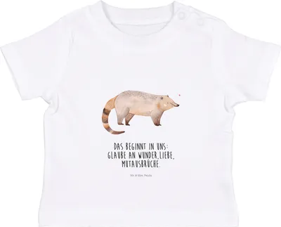 Produktbild von Mr. & Mrs. Panda Babyshirt Nasenbär 6. - 12. Monat - Weiß - Geschenk, Nasenbären, Baby T-Shirt, Organic, Bär, Oberteil, , Lustige Sprüche, Rüsselbär