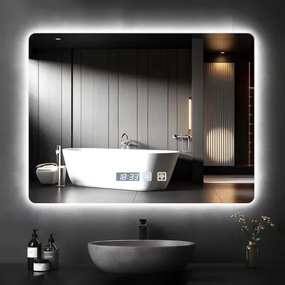 Obrázok produktu pre Zrkadlo do kúpeľne s osvetlením, 80×60 cm, LED, nástenné, kúpeľňové zrkadlo so svetlom | Dotykové ovládanie, stmievanie, 3 farby svetla, funkcia pamäte, IP44, inteligentné zrkadlo s funkciou proti zahmlievaniu