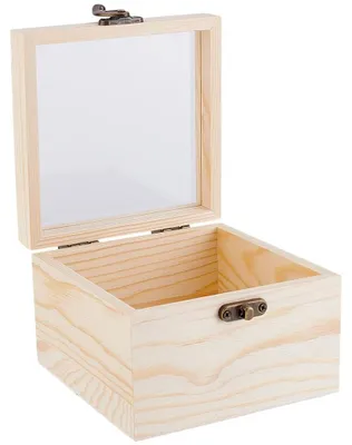Aufbewahrungsbox Holz unlackiert 12 x 12 x 8,5 cm mit Glasdeckel