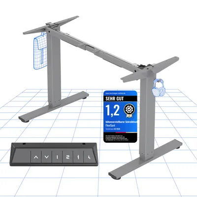 Produktbild von FlexiSpot EN1 Höhenverstellbarer Schreibtisch Gestell mit 2 Haken und Höhenmemory-Funktion&LED-Höhenanzeige,Elektrisch Tischbeine (Grau)