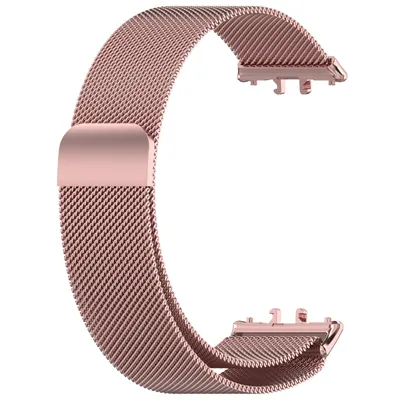 A rose gold mesh watch strap with a magnetic clasp, shown against a white background.
