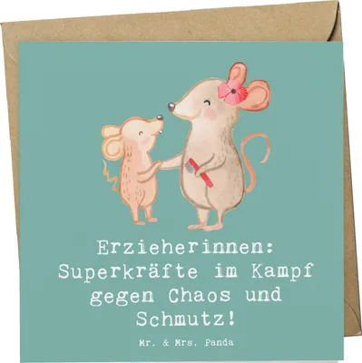 Produktbild von Mr. & Mrs. Panda Grußkarte Superheldin Erzieherin - Meeresbrise - Geschenk, Fantasie, Kindergarten, Dankbarkeit, Berufsgestaltung, Entdeckerfreude, anlasskarte, Singen
