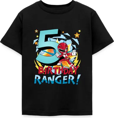Produktbild von Spreadshirt Power Rangers Geburtstag 5. Jahre Kinder T-Shirt, 122/128 (7-8 Jahre), Schwarz