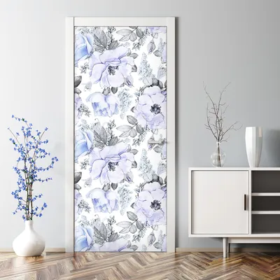 Produktbild von Dekorative Türtapete selbstklebend Klebefolie Türposter Türaufkleber Blaue Rosen Aquarell 77 x 200 cm